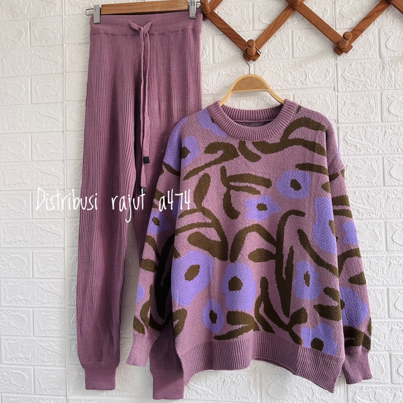 ONESET SWEATER TASYA CLAIRE BUNGA SETELAN CELANA KULOT JOGGER WANITA