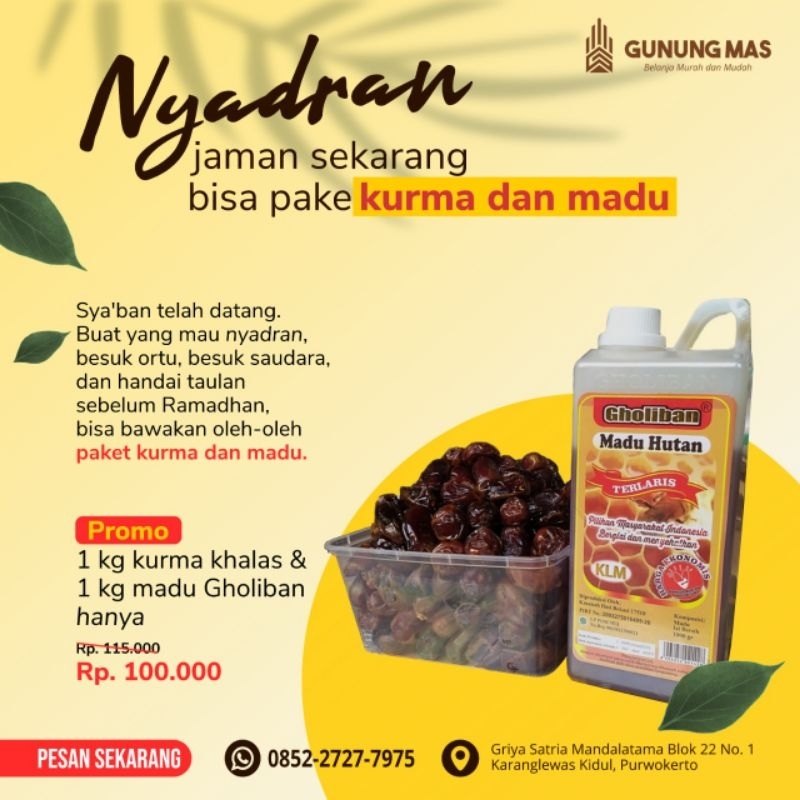 

Kurma Khalas 1kg FREE Madu 1kg