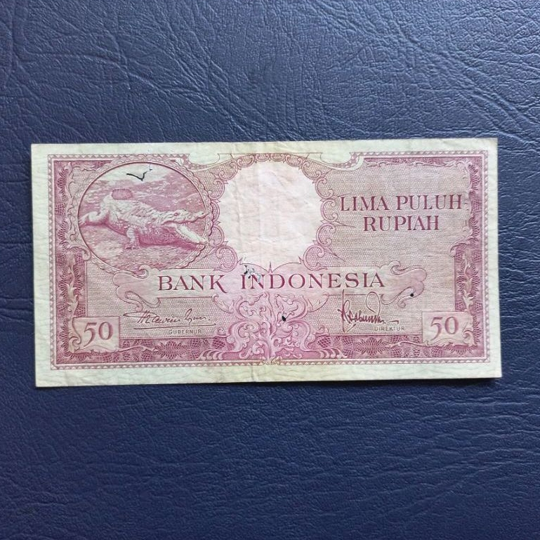 Uang kuno kertas  50 Rupiah Seri Hewan Buaya Tahun 1957