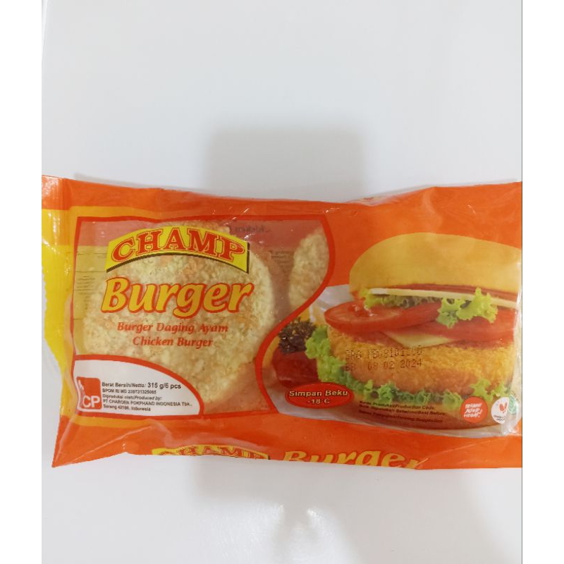 

Champ burger 315gr burger daging ayam