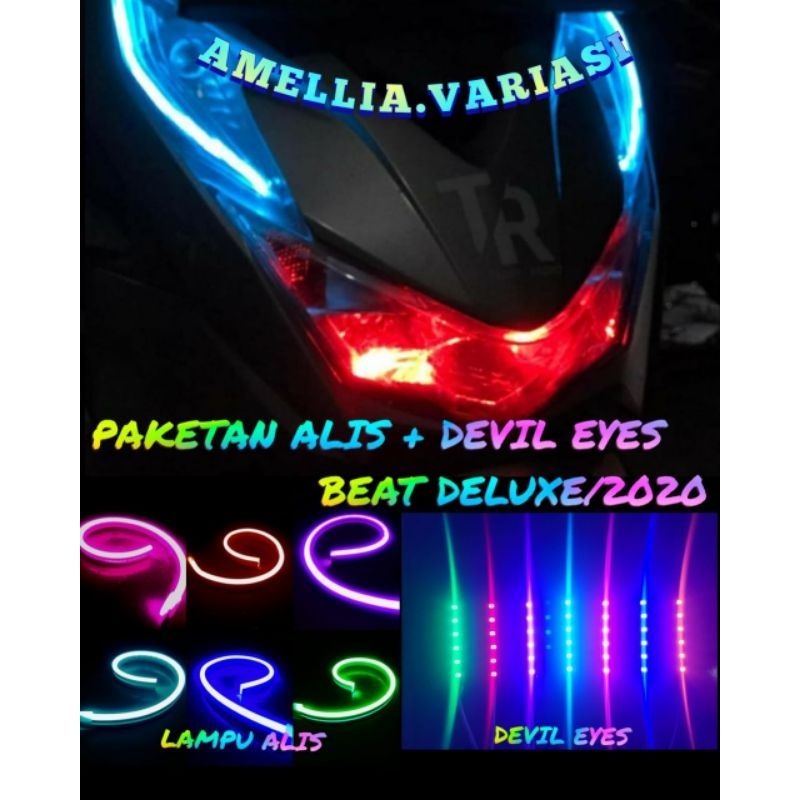 PAKETAN LAMPU ALIS + DEVIL EYES BEAT DELUXE/2020 FLEKSIBEL NO BINTIK UNIVERSAL 12V