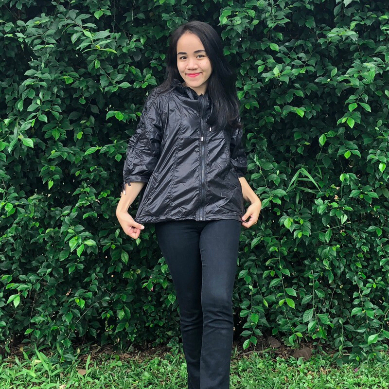 Jaket Hitam Jaring - Zipper Jacket Wanita Lengan 3/4 - Ada kantong PA74