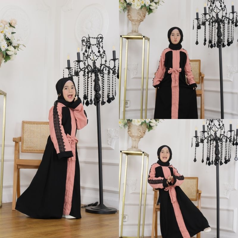 Gallery Exclusive Abaya Hitam Syari Gamis Bordir Turkey Anak Dubai Nura Pink