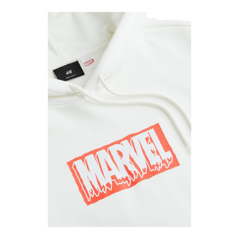 ( 8.8 ) Hoodie H&amp;M Unisex Marvel Sablon White Putih, Flecee Katun Lembut, Free Papperbag