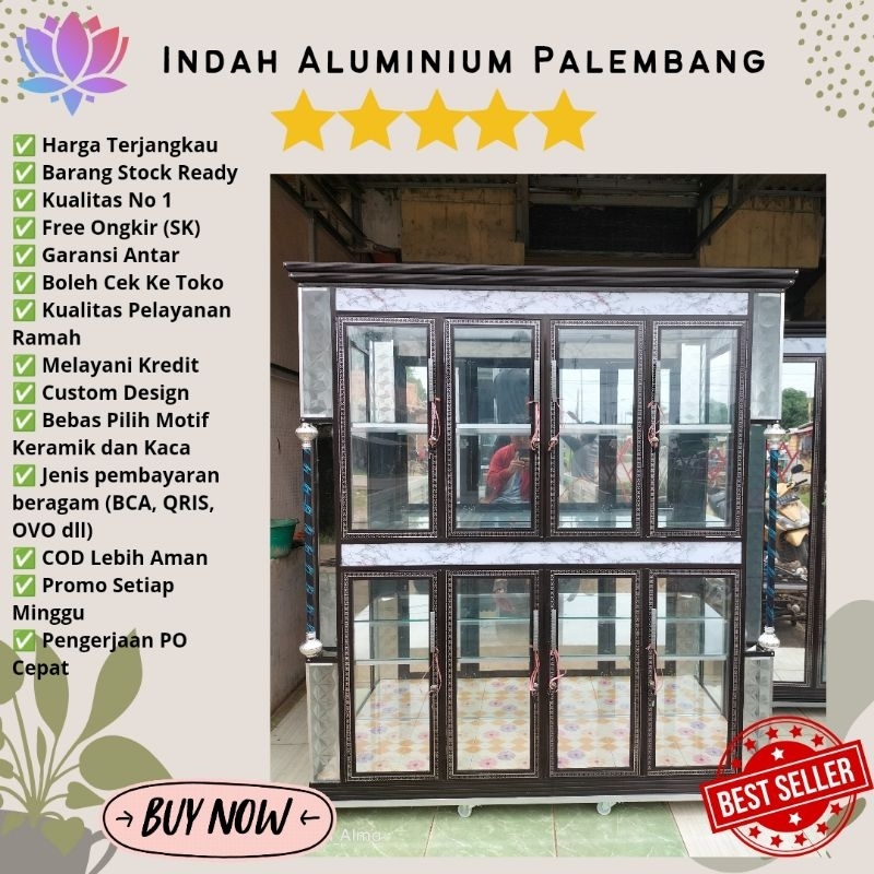 LEMARI HIAS 4 PINTU KACA MURAH PALEMBANG