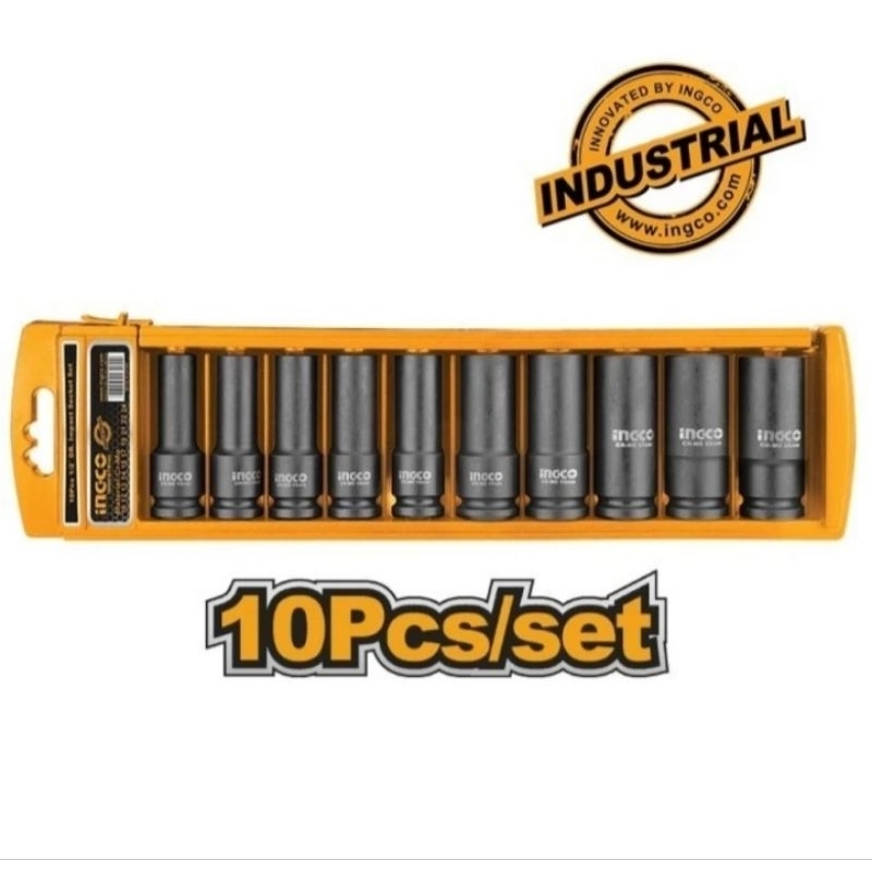 Mata Sok Socket Panjang Set 10pcs 1/2" INGCO HKISSD12102L Deep Impact Kunci Shock