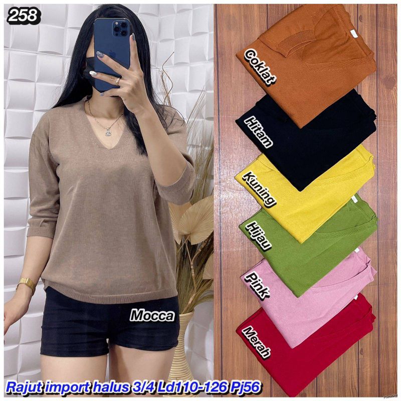 258 Baju Atasan Bahan Rajut Lengan Panjang