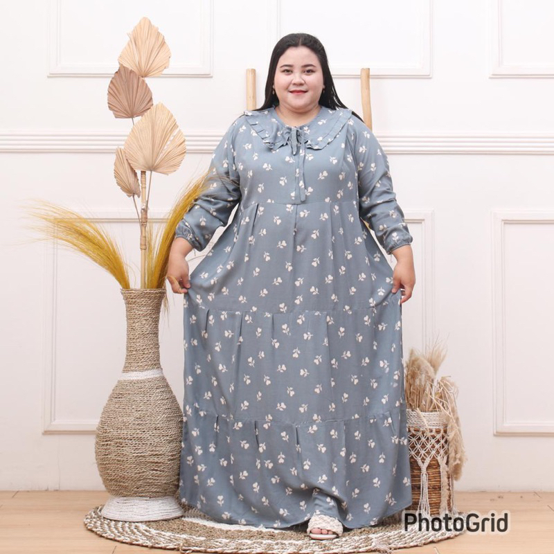 MIDI DRESS MOTIF JUMBO LD 130 RAYON PREMIUM DRESS SUSUN KOREAN STYLE BUSUI LENGAN PANJANG MIDI DRESS