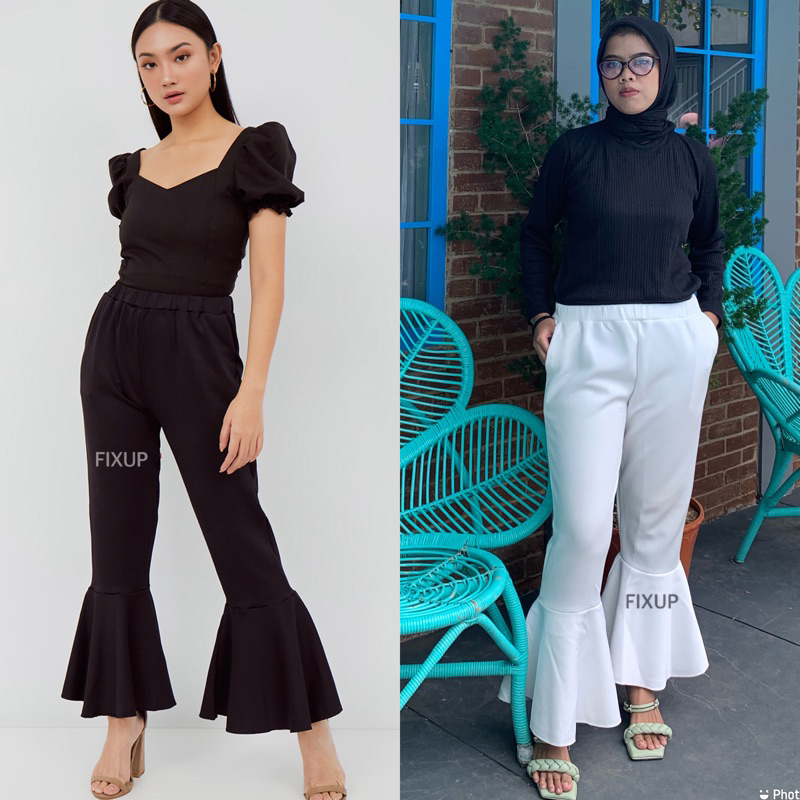 FIXUP - Tulip Pants - Ruffles Pants Celana Cutbray Hitam Highwaist Celana Cutbray twill Flare Pants