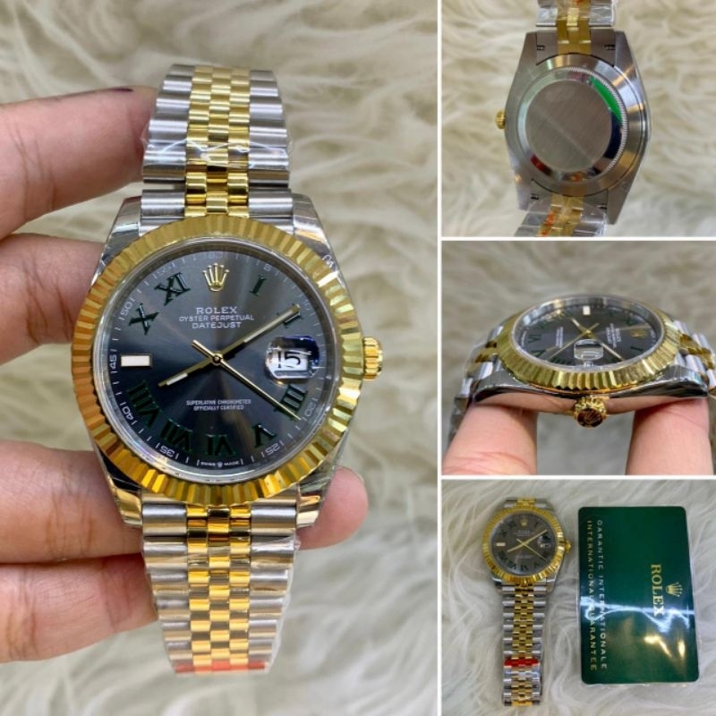 JSR 2056 JAM TANGAN PRIA ROLEX DATEJUST EWF GERIGI ROMAWI SILVEL GOLD ABU STAINLESS SUPER PREMIUM