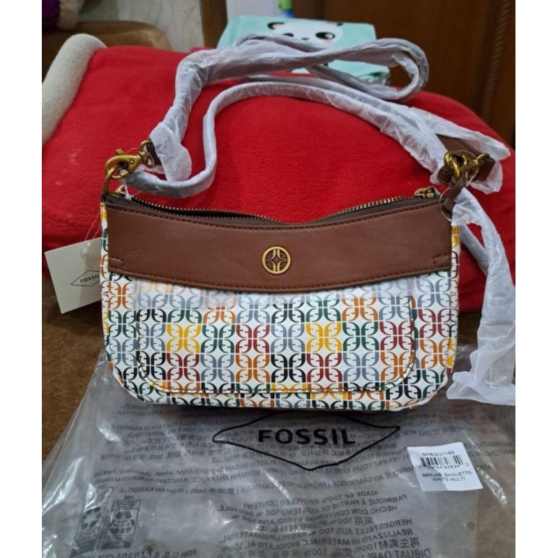 Tas Fossil Skylar Baguette White Multi Original