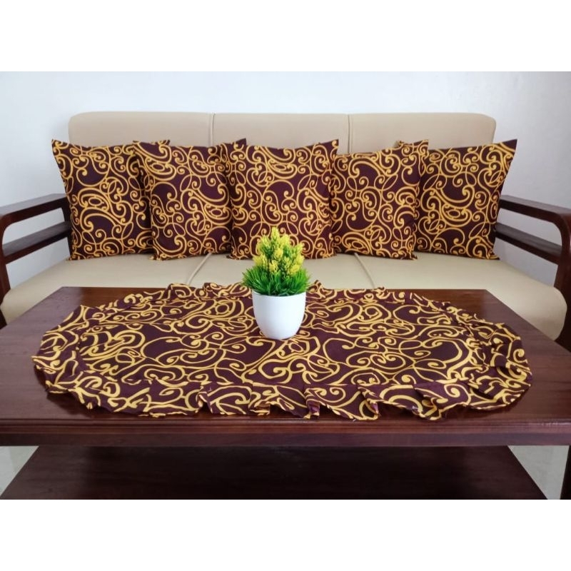 SARUNG BANTAL SOFA 40X40 DAN TAPLAK MEJA TAMU UKURAN 45 X 90 CM RUMBAI ANEKA MOTIF