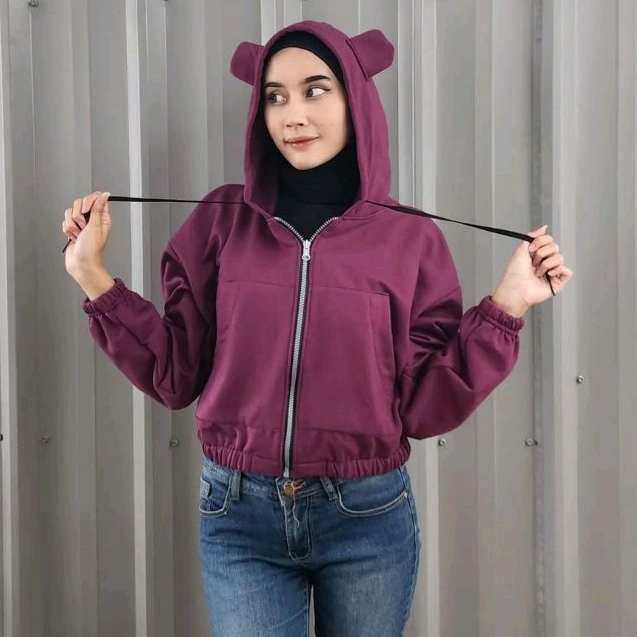 ZIPPER CROOPE EAR - Jaket Crop Wanita Trend - Hoodie Crop Wanita - Sweater Crop Wanita - Jaket Hoodi
