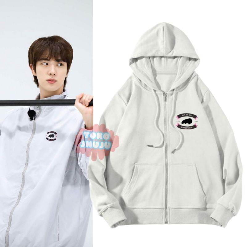 Hoodie ZIPPEE Jin Run Bts 2023 Logo Kecil