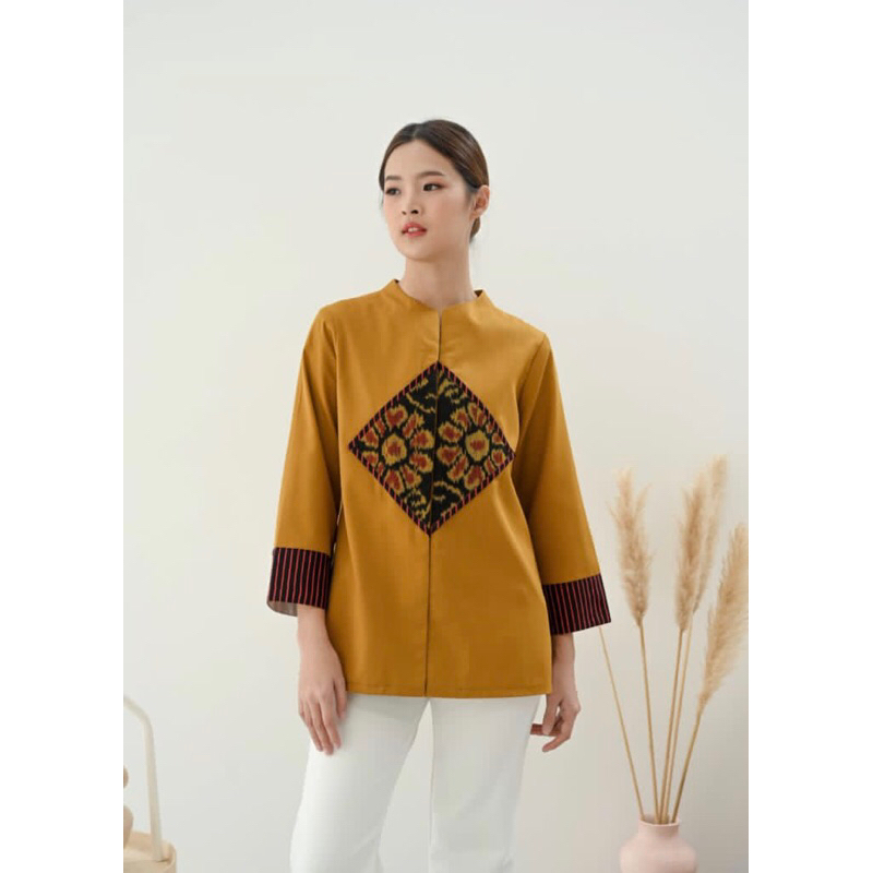 Blouse tenun Wanita golden gold atasan wanita baju tenun jepara fashion wanita Blouse murah Blouse j