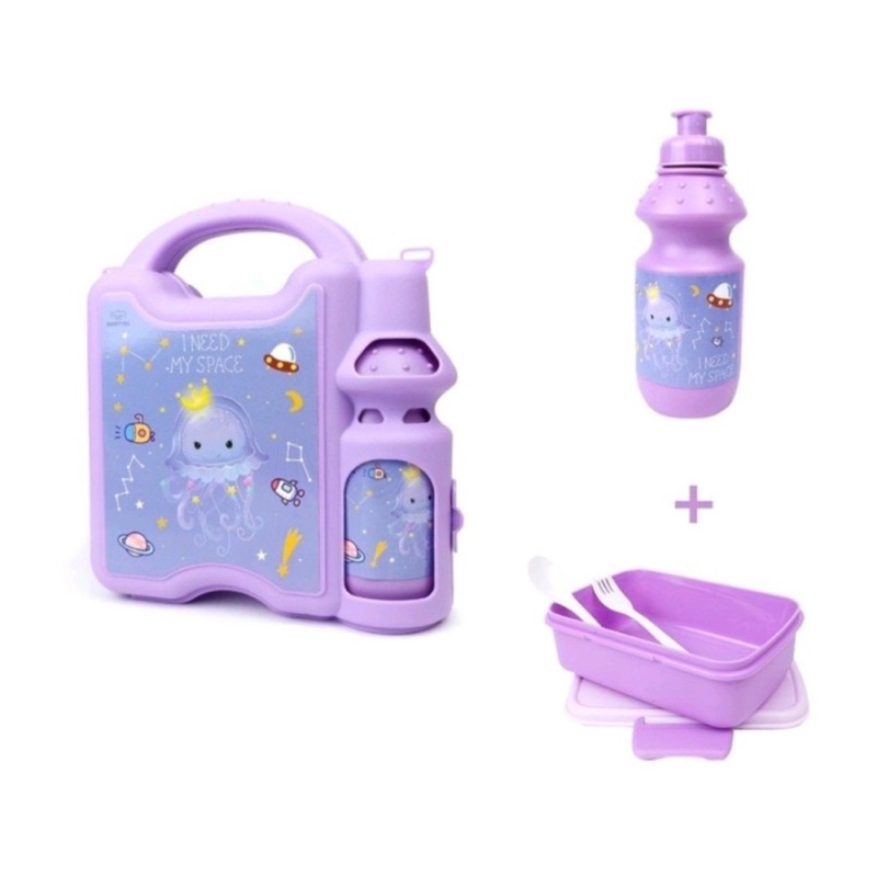 KOPER TEMPAT MAKAN DAN BOTOL MINUM SET - LUNCH BOX WARNA - KOTAK MAKAN 2IN1 FREE SENDOK GARFU - SOUNVENIR HAMPERS KOTAK MAKAN WARNA WARNI LUCU ANAK