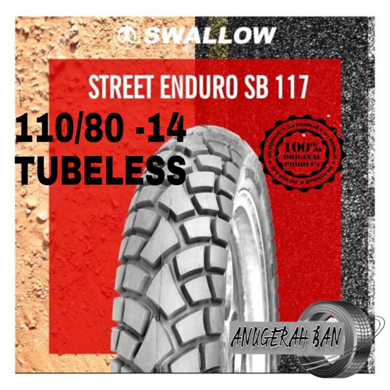 Ban Luar 110 80 x 14 SB117 Street Enduro Swallow Tubless  - 110 80 ring 14 SB 117 TL - Swalow