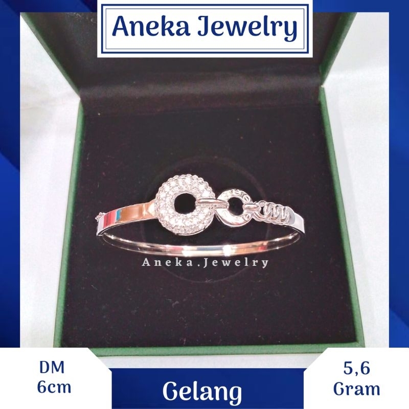 Gelang Pipa Variasi Cor Mata Full, Sepuh Emas Putih, Perak 925