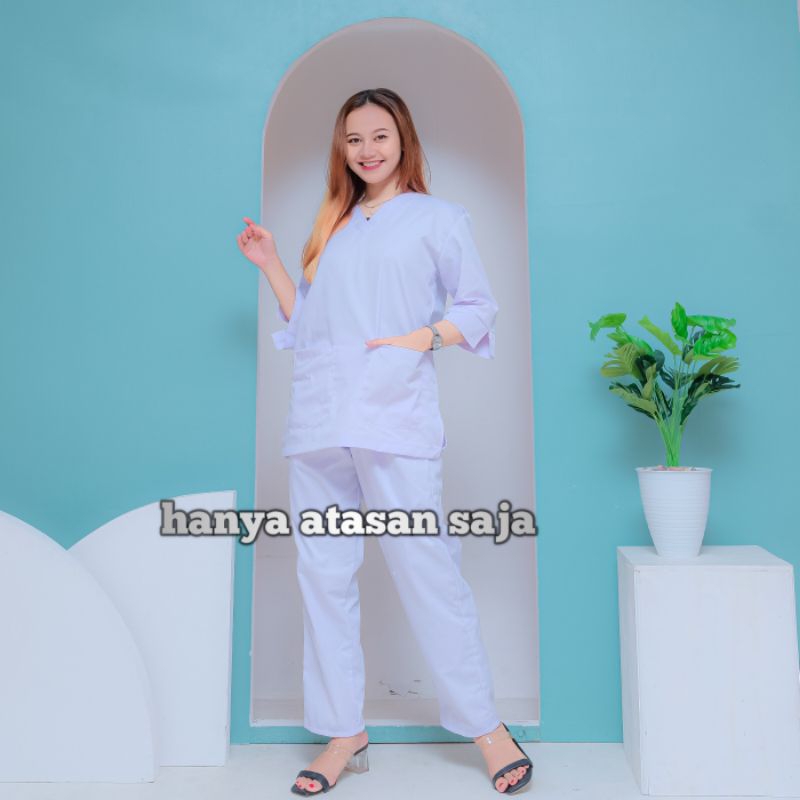 atasan baju ok lengan 3/4 scrub medis seragam perawat medis