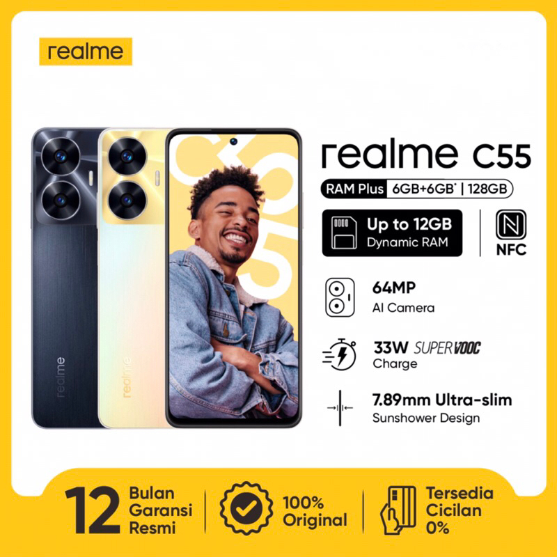 Realme C55 NFC | 6GB+128GB | Helio G88 | 64MP Dual Camera | 6.72&quot; IPS LCD | Li-Po 5000mAh | Garansi Resmi Realme 1 Tahun