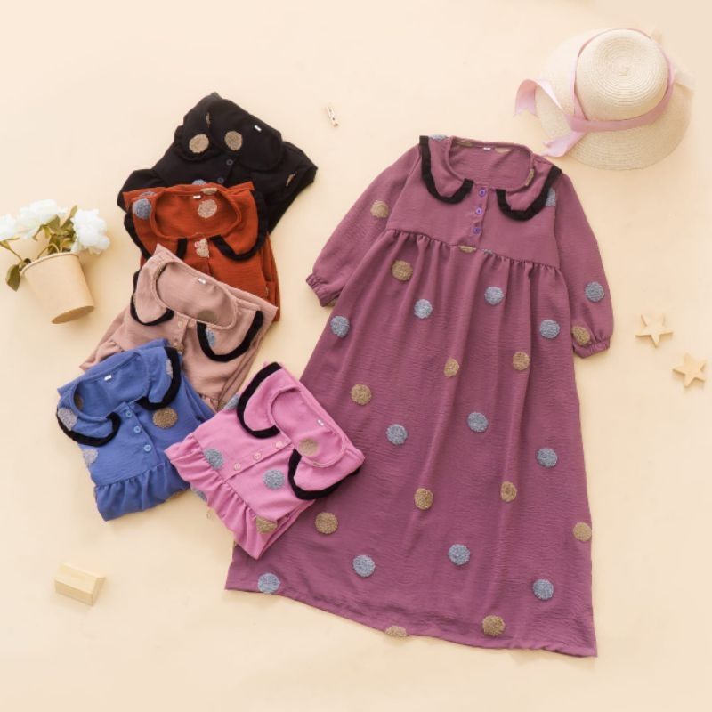 Gamis Aisyah Anak Pom Pom Crinkle 2-8 tahun
