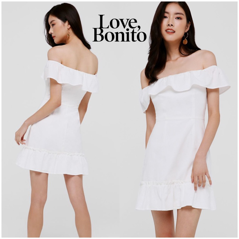 Love Bonito Darla Off Shoulder Ruffle Dress White Cold Shoulder Frill A Line Mermaid Beach Dress Ter
