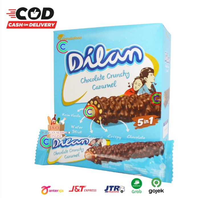 (JSO) Dilan Chocolate Crunchy Caramel Wafer Stick Krim Vanila 320gr isi 12 pcs Snack Cemilan Anak Murah Enak