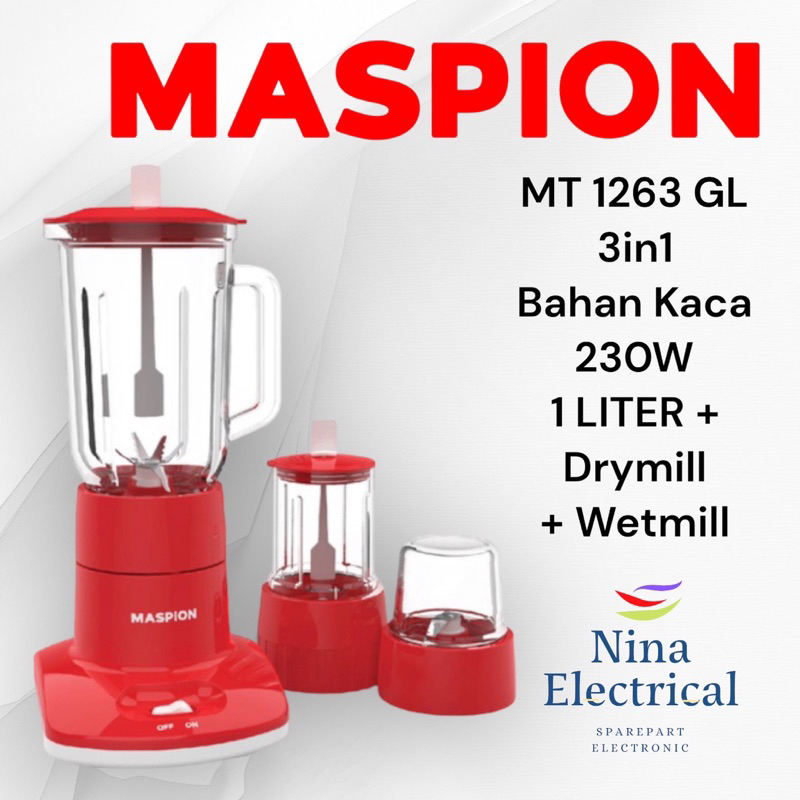 BLENDER MASPION 1 LITER MERAH MT 1262 PL/ MT 1263 PL/ MT 1262 GL/ MT 1263 GL 2in1 3in1