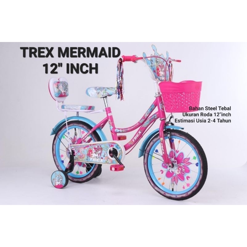 SEPEDA ANAK MINI KERANJANG TREX MERMAID 12 INCH USIA 2-4 TAHUN SEPEDA MINI ANAK 12INCH RODA BANTU RODA SAMPING