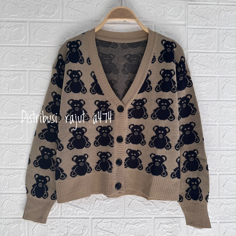 KARTIKA CARDIGAN RAJUT CROP MOTIF BEAR WANITA