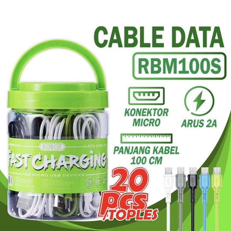 KABEL DATA ROBOT RBM100S ANDROID MICRO 1TOPLES ISI 20PCS KABEL CHARGER ROBOT KABEL CASAN RBM100