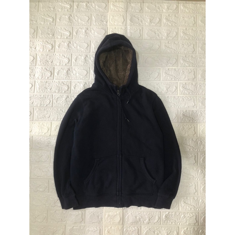 Zip Hoodie Uniqlo Sherpa Hitam