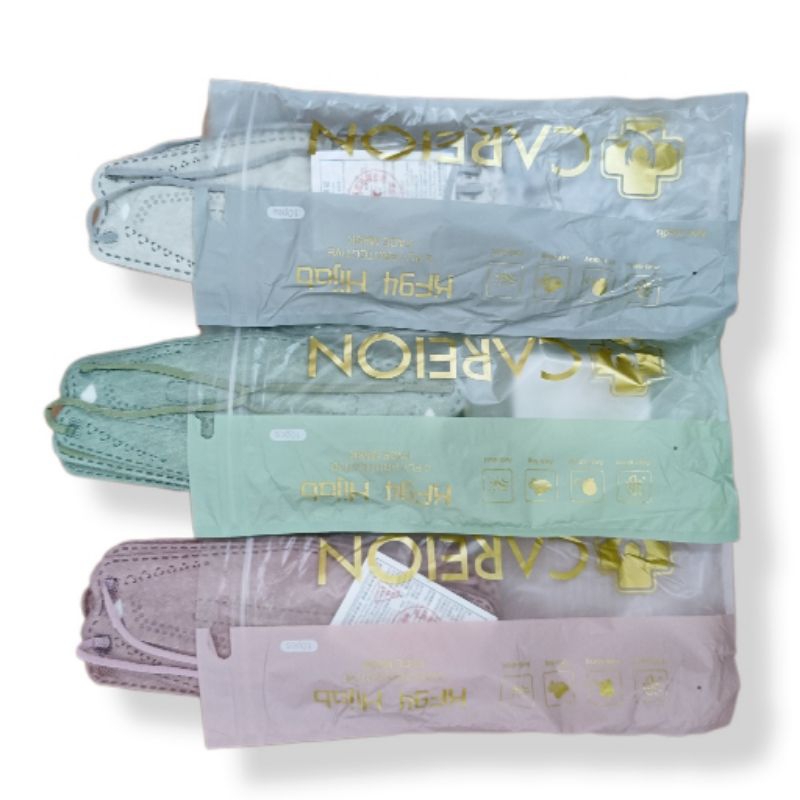 Masker KF94 Hijab CAREION 4Ply 10Pcs Warna Shrimp Matcha Grey KF94 Hijab Headloop isi 10