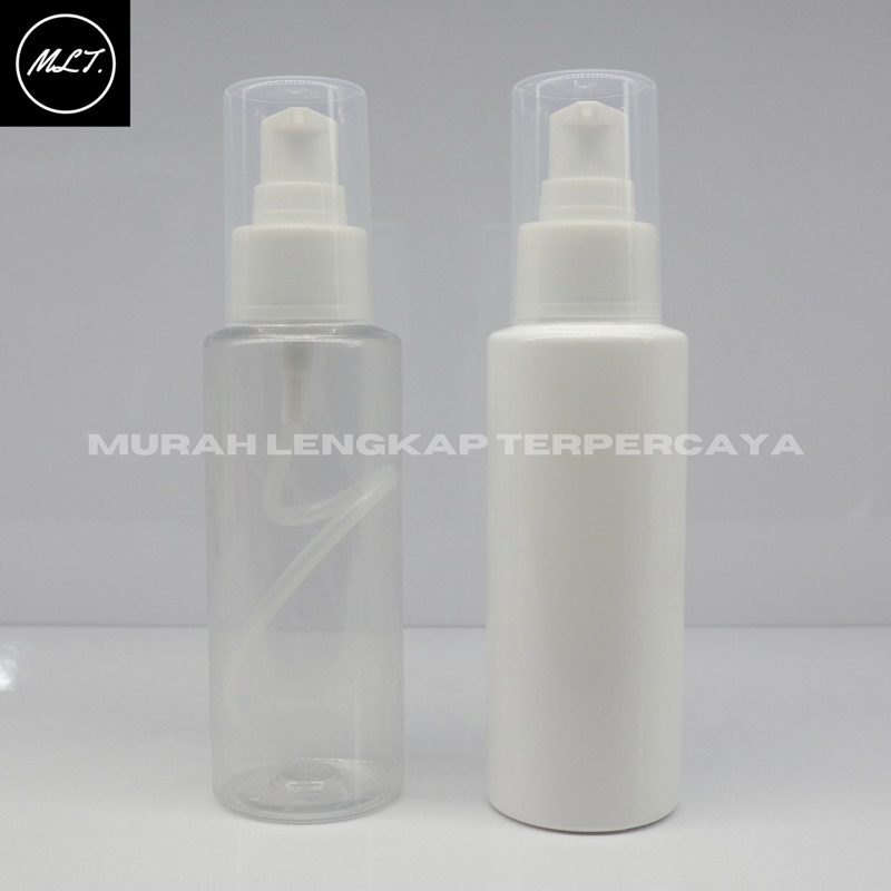 BOTOL RF 100ML PUTIH PUMP TREATMENT FULLCAP PUTIH  FULL COVER BOTOL PLASTIK RF 100 ML CLEAR PUTIH WHITE TRANSPARAN PET