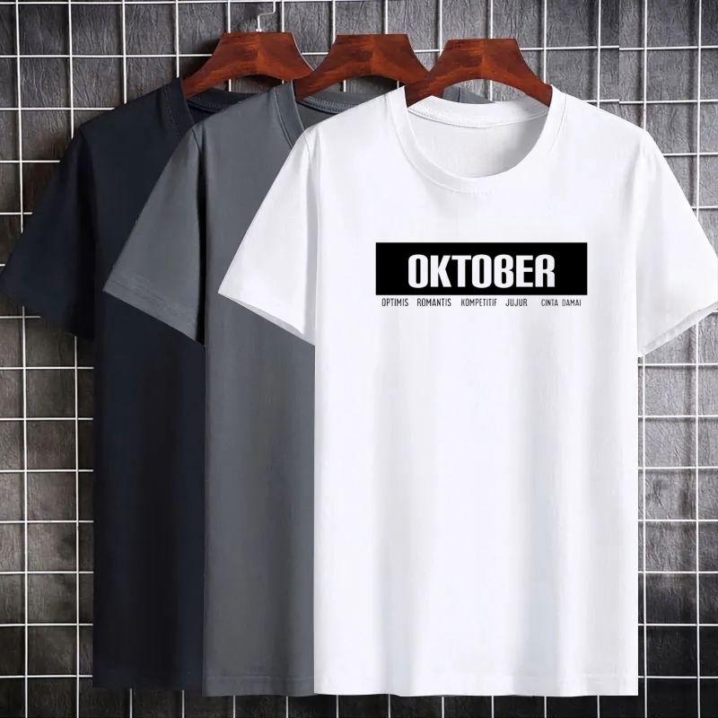 Baju Oblong Pria Wanita Oktober Kaos Pria Lengan Pendek Pakaian Atasan Dewasa Cowok Cewek Kaos Termurah Cod