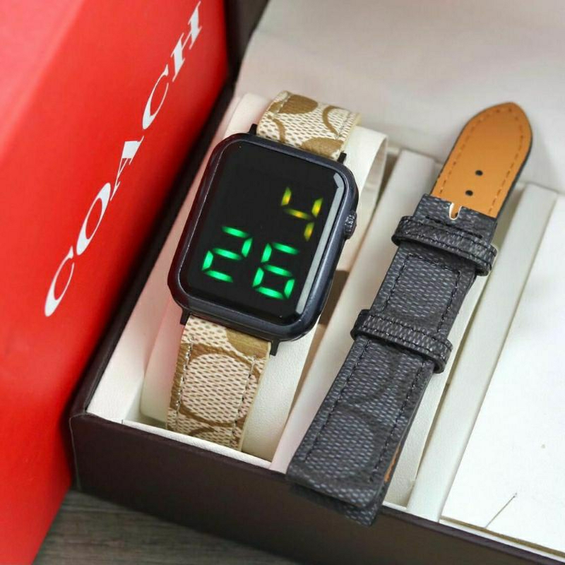 Jam Tangan Coach Digital Free Strap Kulit Terlaris Kasual Bisa COD