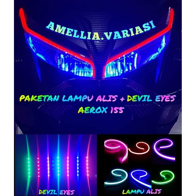 PAKETAN LAMPU LED ALIS AEROX OLD + DEMON/DEVIL EYES ALIS DRL FLEXSIBEL