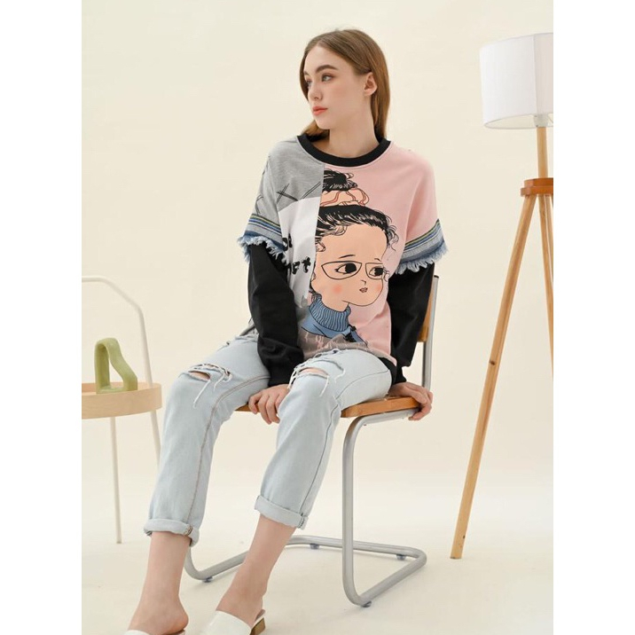 SWEATER ATASAN WANITA TANGAN PANJANG HALF GIRLS JEANS BABYTERY