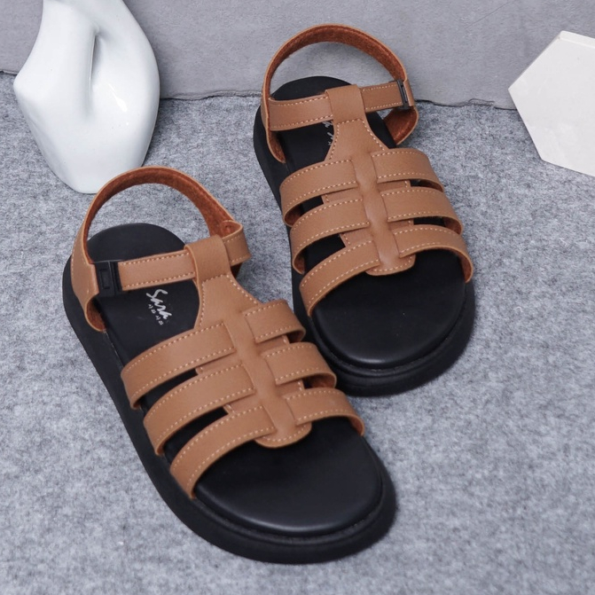 SARASARA YUK - TIFFANY Sepatu Sandal Wanita Silang Size 36 - 40 Sendal Wedges Model dua Tali Strap Belakang Hak Tinggi Sole 3 4 5 cm Bellezza Sara Cewek 37 38 39 40 Warna Tan Coklat Bellezza Kekinian Premium Terbaru Shoes Ori Original Mall Official Store