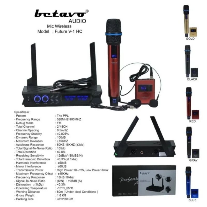 Microphone Wireless Betavo Future V1 Hc Mic Headset Clip On Genggam ( Bayar Ditempat )