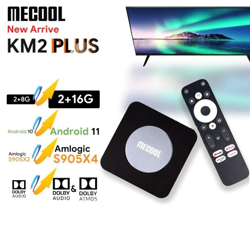 Mecool Smart Tv Box Android 11 Bluetooth 5.0 4K DDR4 2GB 16GB KM2 Plus Hitam DVR Smart TV Box Android Mecool Terbaru Tv Biasa jadi TV Smart TV