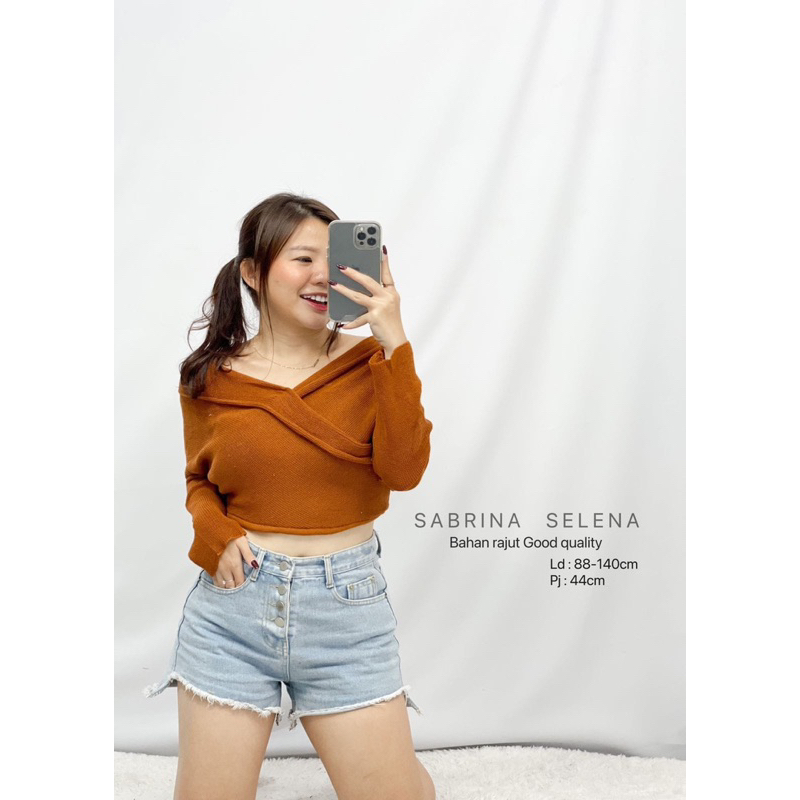 BLOUSE SABRINA WANITA CEWEK RAJUT SELENA FASHION LENGAN PANJANG