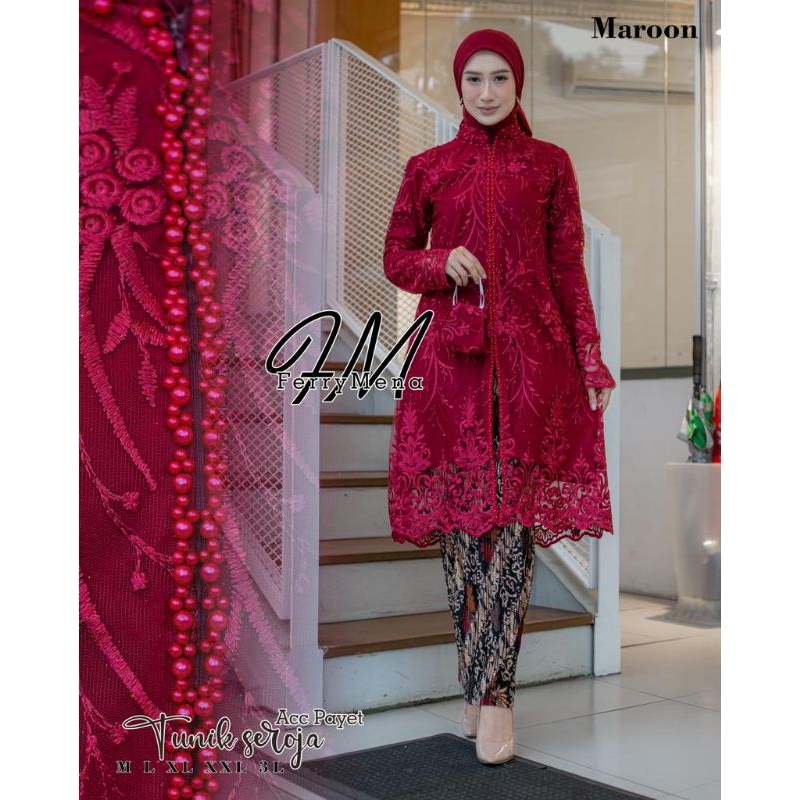 IndahKebaya • SETELAN TUNIK SEROJA ACC PAYET / KEBAYA TUNIK MODERN KEKINIAN / KEBAYA JUMBO XXXL LD 125 / BAJU PAKAIAN WANITA MUSLIMAH TERBARU
