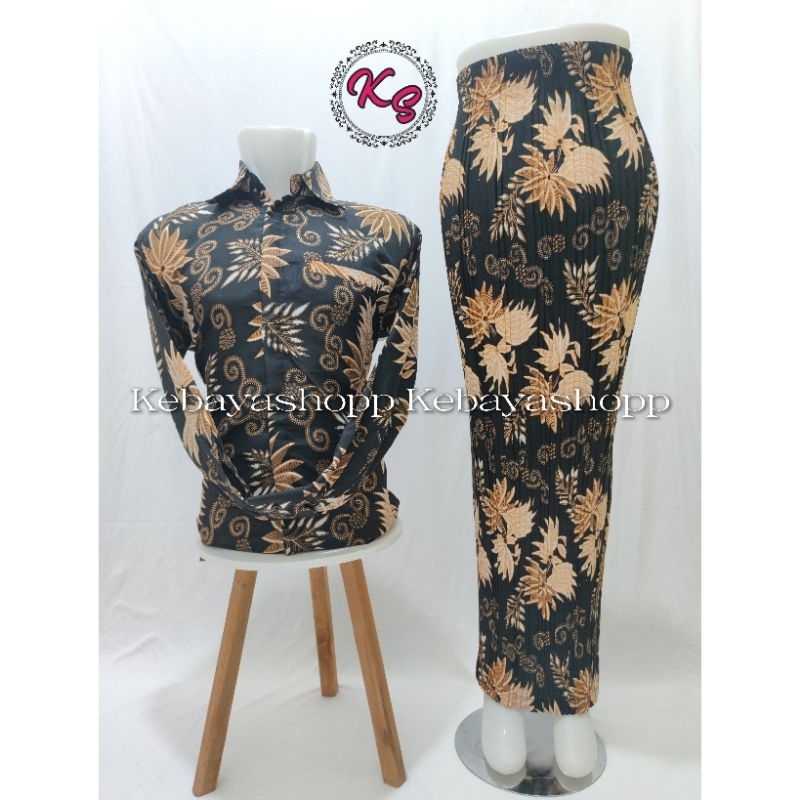 Kebayashopp - set couple rok plisekt kemeja panjang/couple batik rok dan kemeja/couple kebaya wisuda/couple pasangan keluarga/couple batik pesta/couple termurah