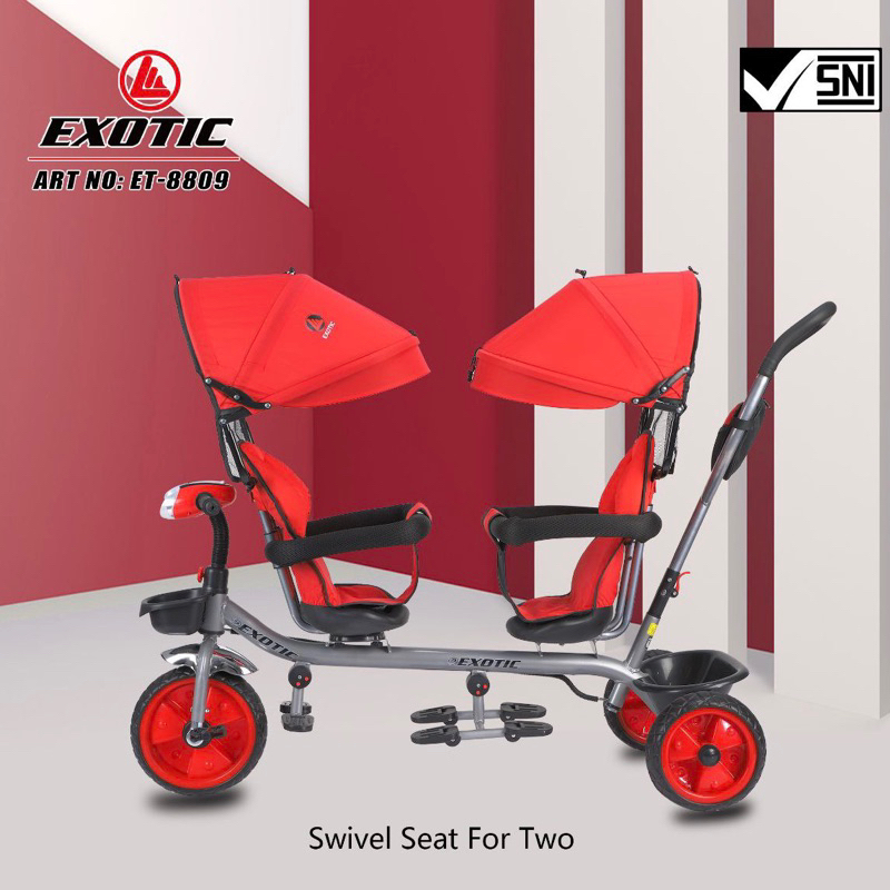 Sepeda Roda 3 Kembar Tricycle Stroller Bayi Double Seat Exotic 8809