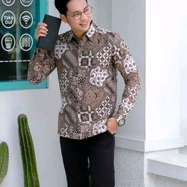 BATIK UWAIS Motif Sekar Jagad Muda Kemeja Baju  Batik Pria Lengan Panjang Lapis Furing Hem Atasan