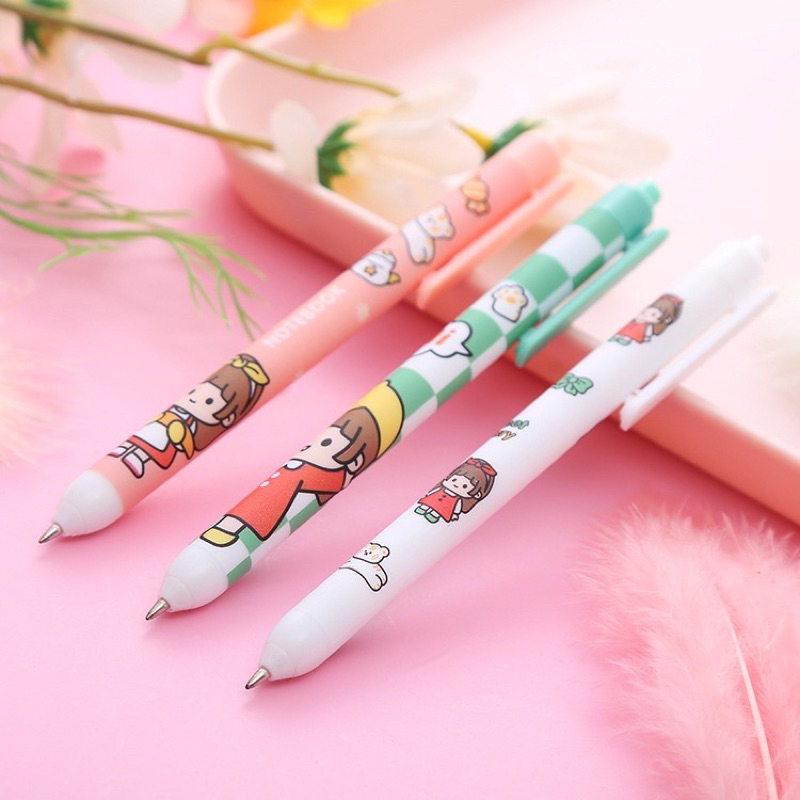 

gel pen cetek mekanik tema chibi girl warna pink putih hijau untuk sekolah kerja/ pulpen catatan/ studygram/ pulpen estetik/aesthetic murah