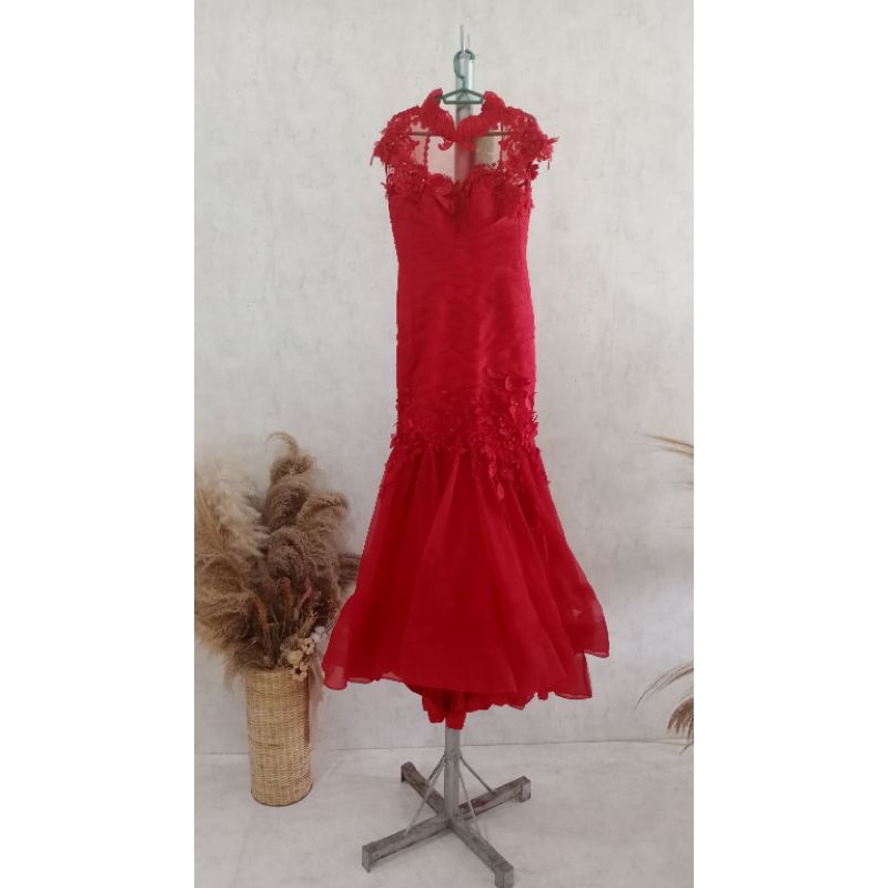 gaun prewedd model duyung/ qipao/ model gaun ada kancing/ gaun prewedd/ Weding gaun/ gaun pesta