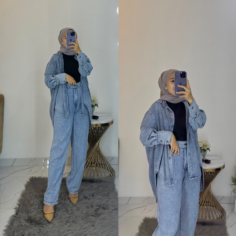 set jeans denim oversize