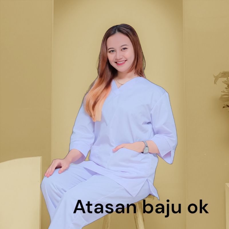 atasan baju ok lengan 3/4 scrub medis seragam perawat medis